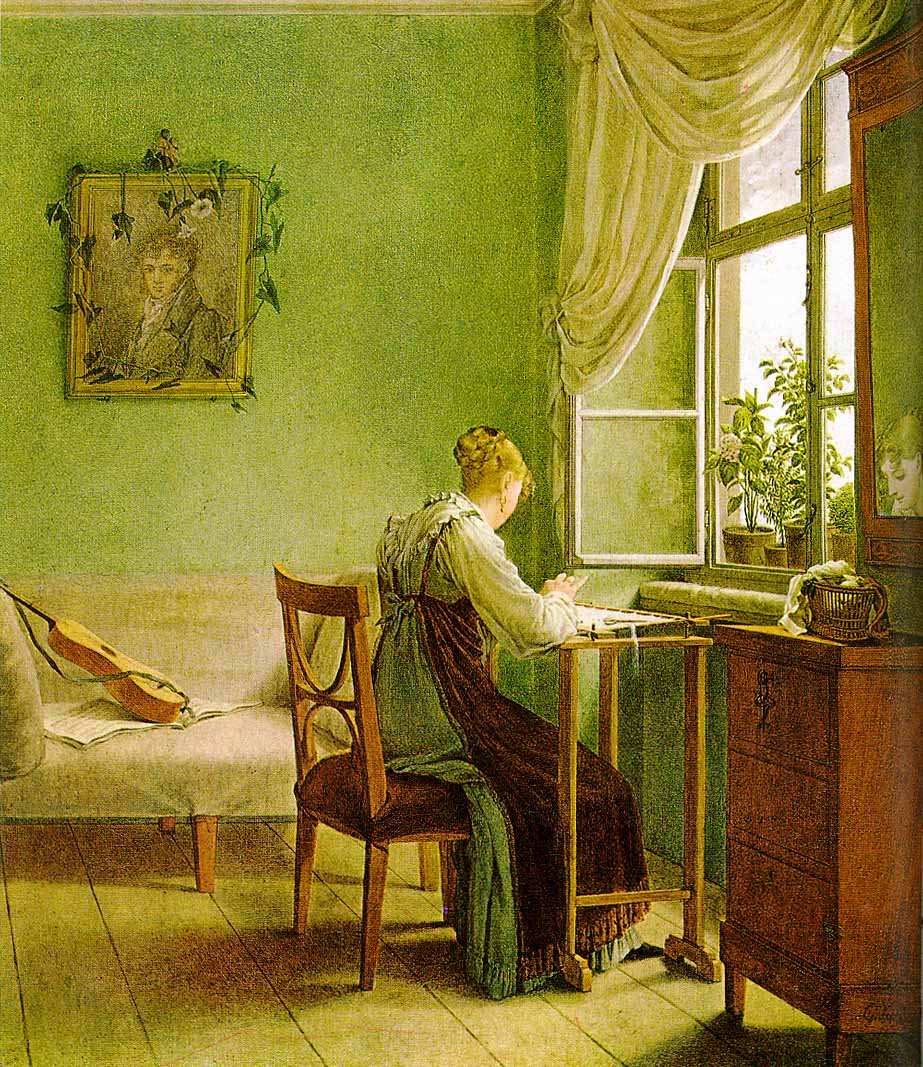 Girl Embroidering by Georg Friedrich Kersting