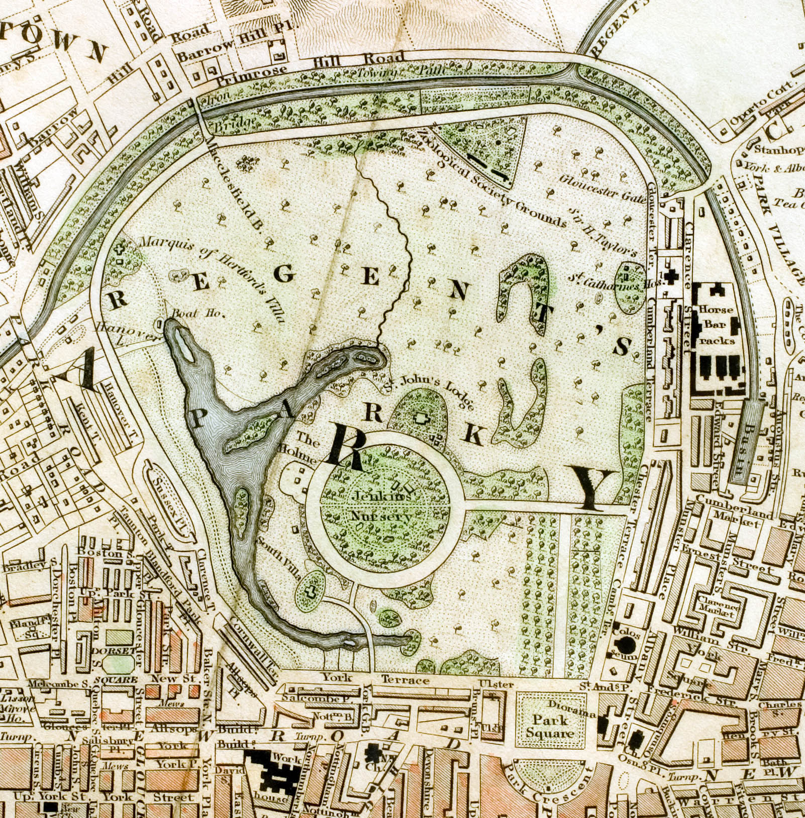 Regent's Park section of "Improved map of London for 1833, from Actual Survey. Engraved by W. Schmollinger, 27 Goswell Terrace"